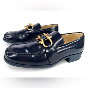 Bottega Veneta Monsieur Mocassin Abyss Indigo Horsebit Loafers Size EU 38